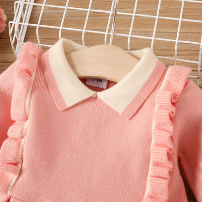 Baby Girl Dress Medium Thickness, Solid Color, Long Sleeve Soft and Comfortable