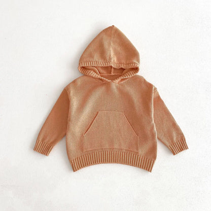 Boy Girl Solid Knitted Hooded Long Sleeve Hoodies Sweaters