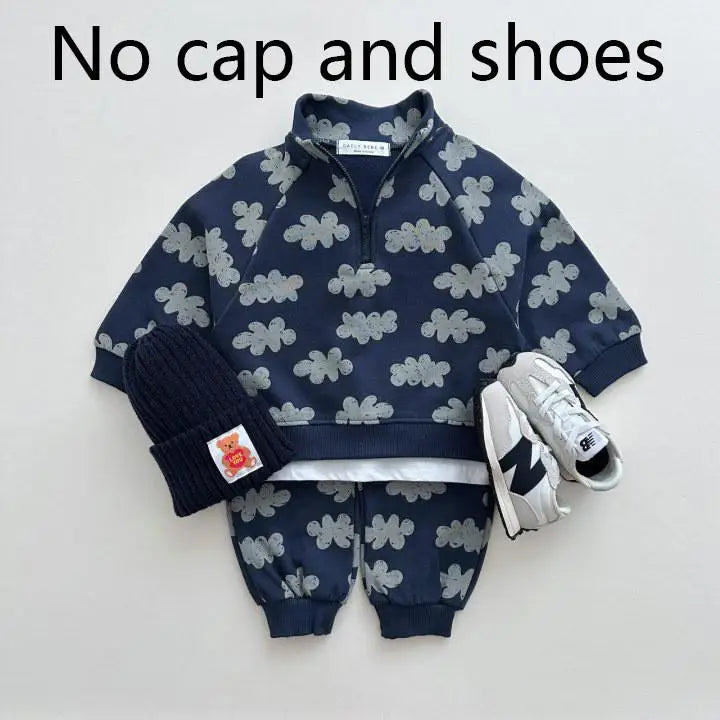 Baby Fashion Print Sweatshirt Set Boy Girl Infant Retro Casual Tops + Pencil Pants