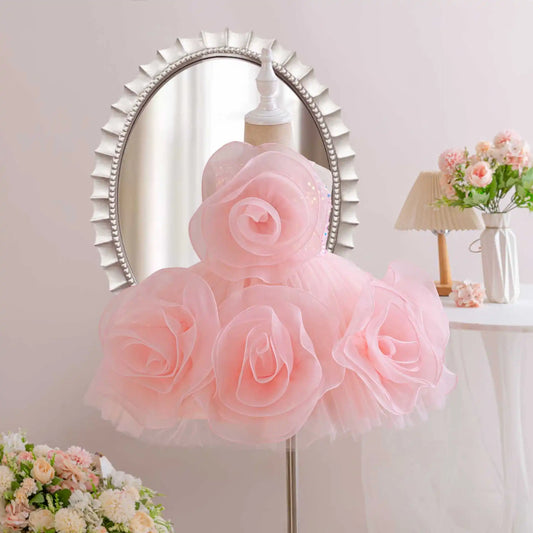 Girls Party Dresses Flower Elegant Child Wedding Gown Sequined Big Bow Kids Birthday Ceremonial Frocks