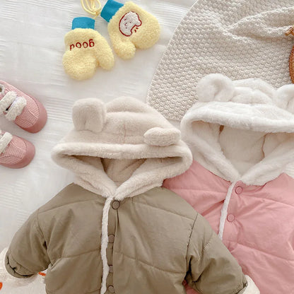 Baby Girls Clothes Fur Lining Hoodie Jacket  Cotton Fleece Boys Coat