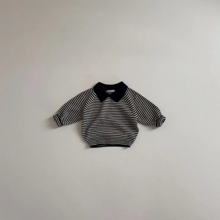 Children Long Sleeve Knit Sweater Kids Boys Girls Vintage Striped Lapel Sweater