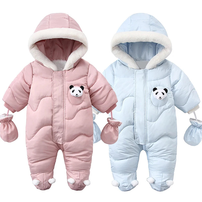 Winter Newborn Baby Romper Warm Panda Boy  Girls Jumpsuit With Gloves