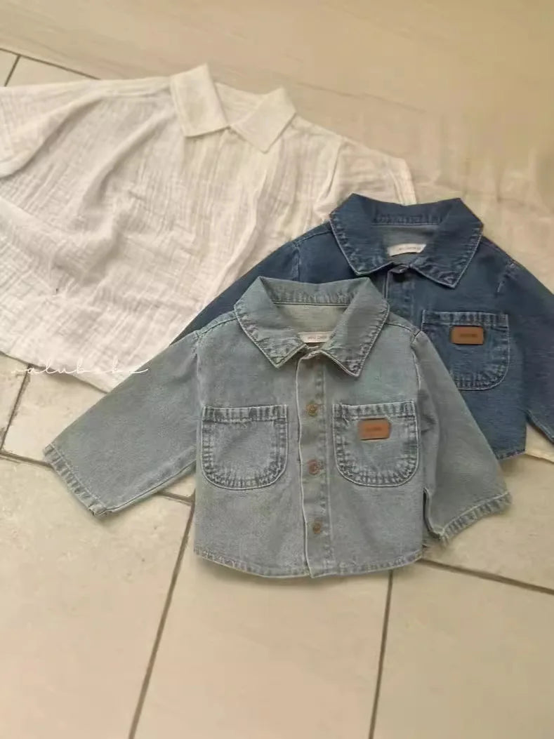 Toddler Baby Girls Boys Long Sleeve Denim Shirt