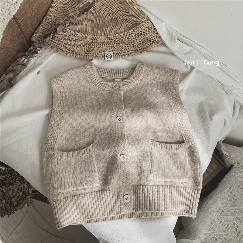 Boys Casual Solid Sleeveless Jacket Children Knitwear Shirt Girls Clothes