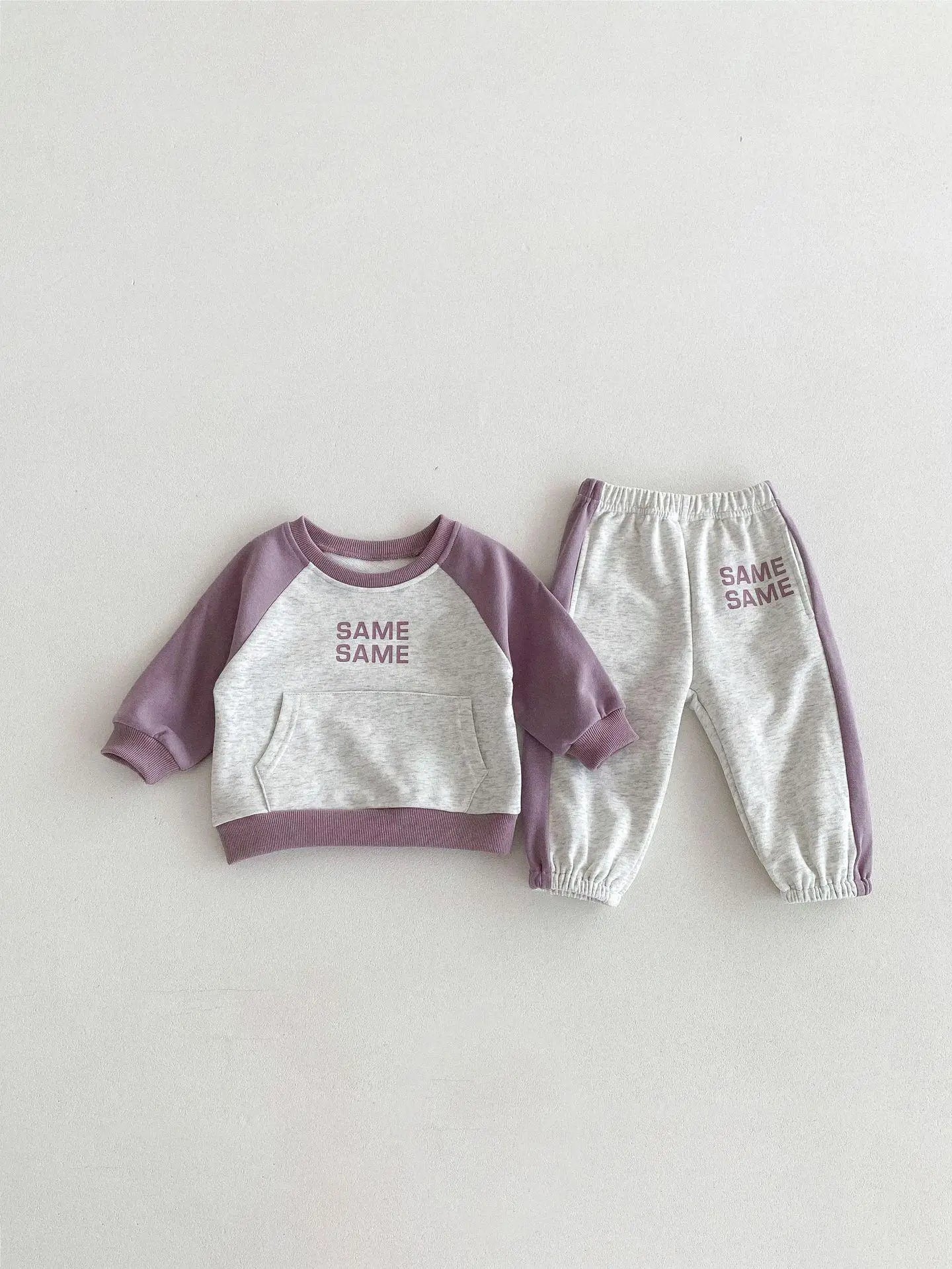 Boy Girl Splicing Cotton Long Sleeve Tops + Pants 2pcs Tracksuit