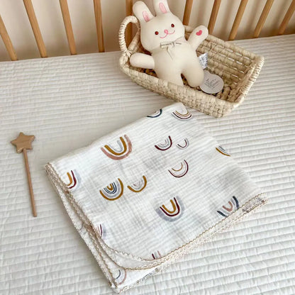 Baby Muslin Blanket Gauze Thin Quilt Floral Print Double Layer Cotton Swaddle Blanket Stroller Cover Kids Bedding