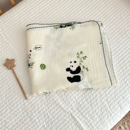 Baby Muslin Blanket Gauze Thin Quilt Floral Print Double Layer Cotton Swaddle Blanket Stroller Cover Kids Bedding