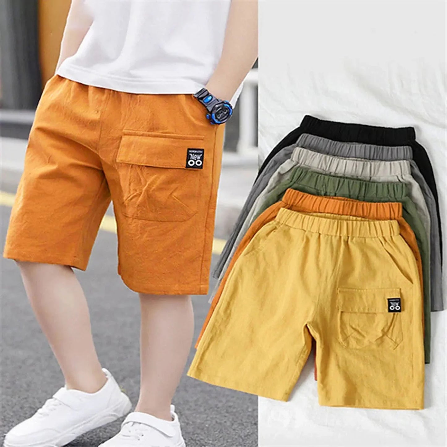 Boys Shorts With Pocket Spring Summer Shorts Cotton Elastic Waist Fashion Short Pants