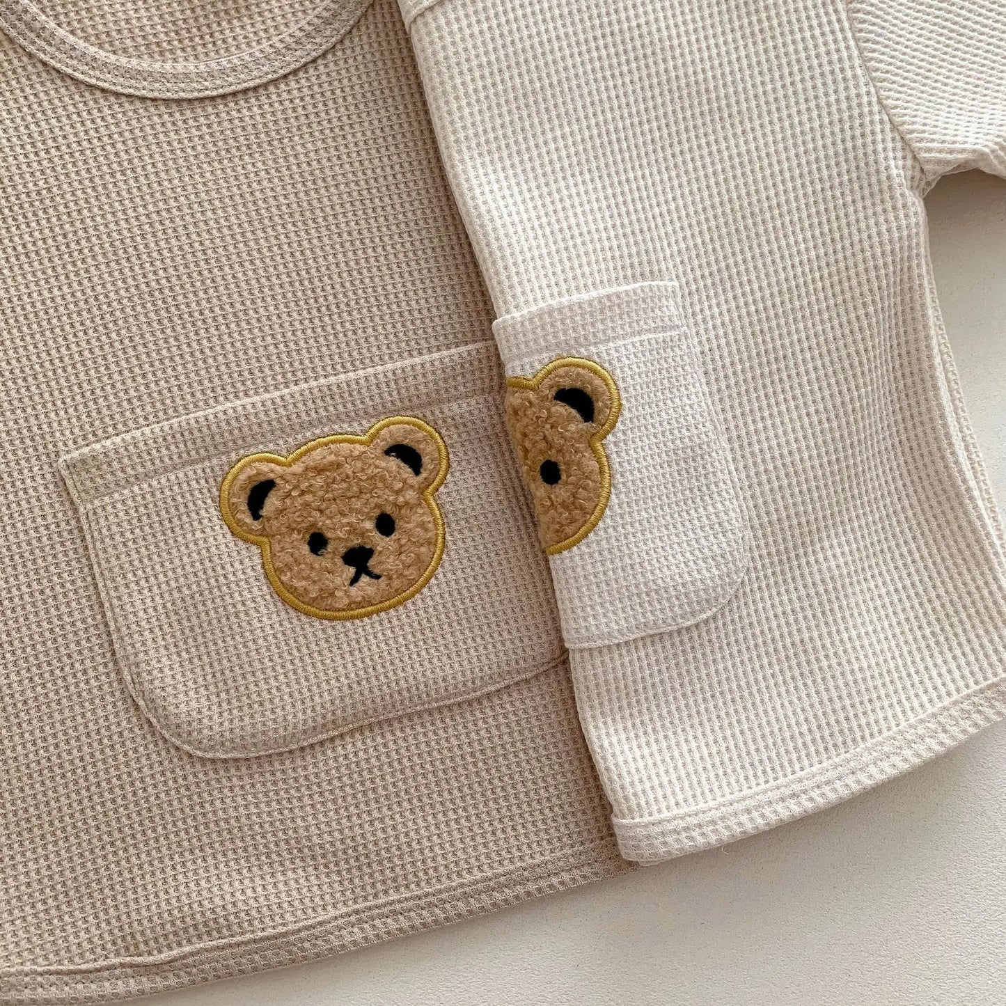 Newborn Baby Clothing Sets Waffle Bear Tee And Shorts 2 Pcs Suit