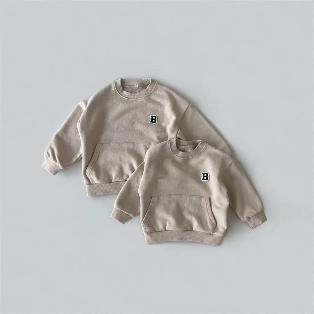 Boy Letter Sweatshirts Embroidery Pocket All-match Kid Tops