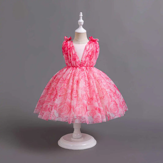 Girl Dress Princess Rose Floral Children Lace Tutu Wedding New Year Birthday Party Dresses