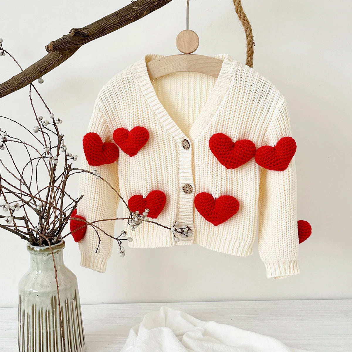 Baby Sweaters Sweet Heart Woolen Coat Pure Cotton Knitted Winter Outwear