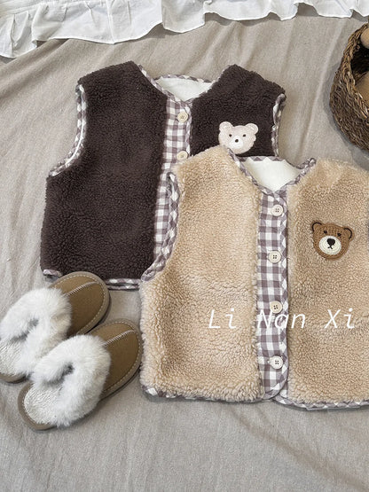 Bear Embroidery Vest Children's Velvet Waistcoat Coat Vests For Boy/Girls Jacket