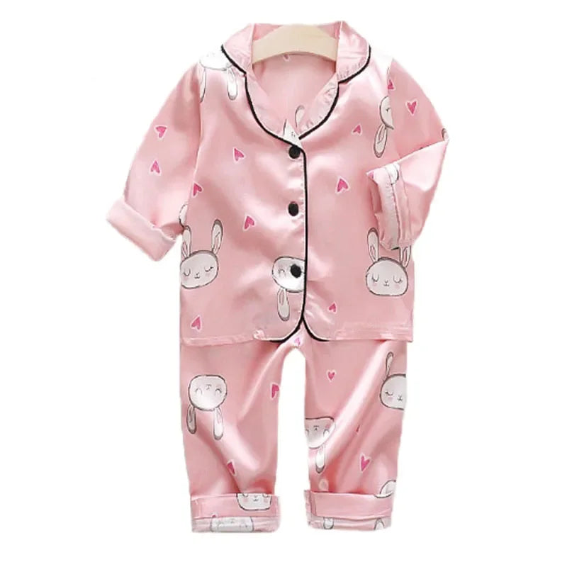 Clothes Toddler Boys Girls Soft Ice Silk Tops Pants Set Nightgown