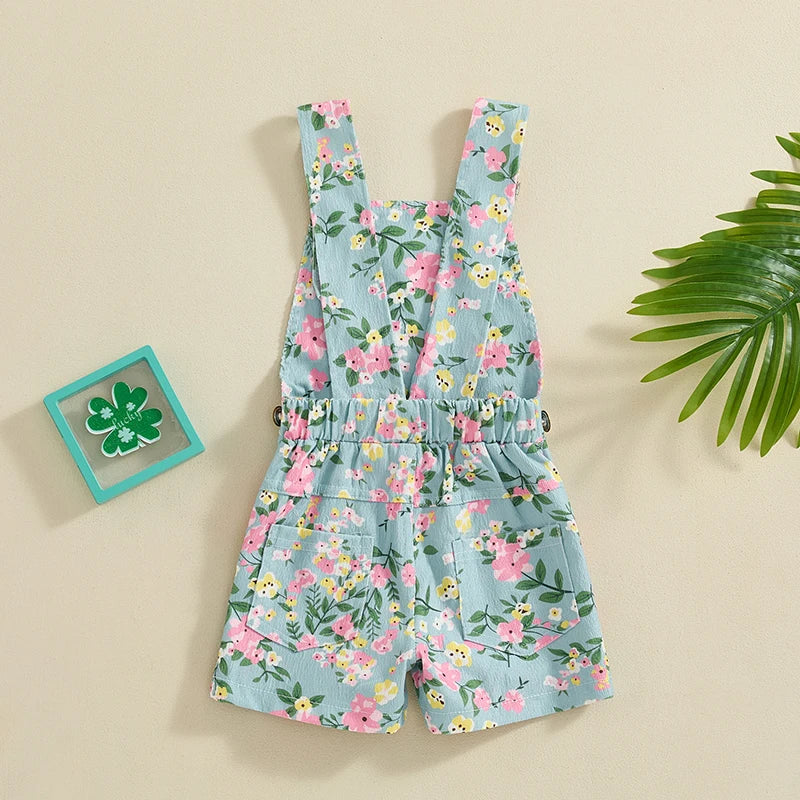 Baby Girl Sleeveless Floral Print Jumpsuit Shortalls Kids Rompers with Pockets