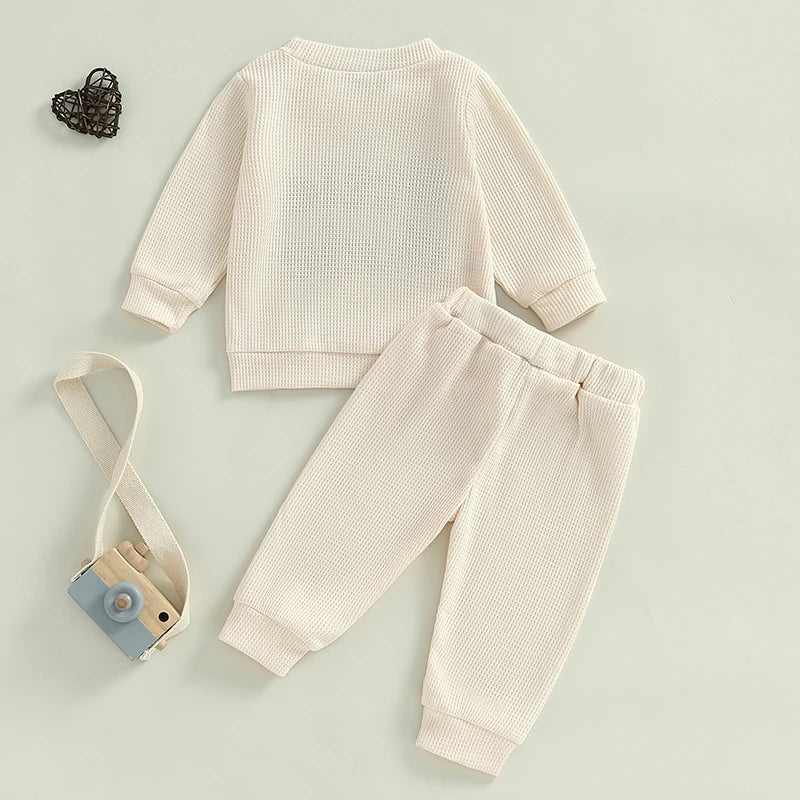 Toddler Boy Girl Letter Embroidery Sweatshirt with Elastic Waist Solid Pants Set