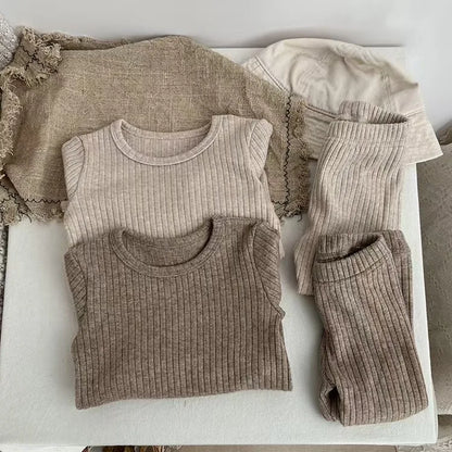 New Baby Long Sleeve Clothes Set Infant Girl/Boys Solid Homewear Tops + Pants