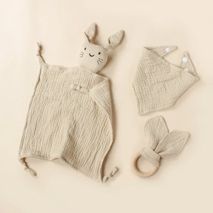 Cotton Muslin Baby Bib Stuffed Rabbit Doll Newborn Appease Towel Security Blanket