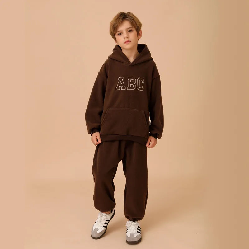 Children Plus Fleece Thicken Hoodies Suit Boy Girl Letter Casual Tops