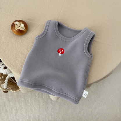 Boy Girl Baby Cartoon Warm Sleeveless Vest Children Embroidery Fleece Thick Tops