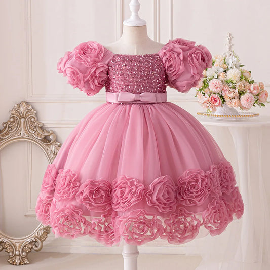 Girls Princess Sequins Dresses Toddler Kids First Birthday Ball Gown Children Wedding Christmas Party Frocks
