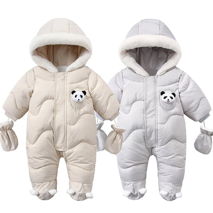 Winter Newborn Baby Romper Warm Panda Boy  Girls Jumpsuit With Gloves