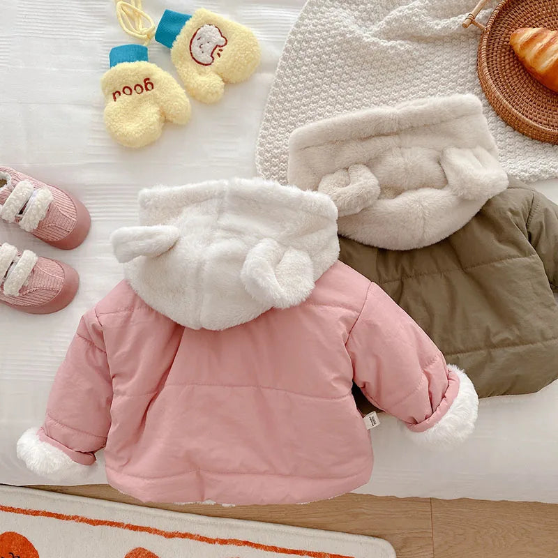 Baby Girls Clothes Fur Lining Hoodie Jacket  Cotton Fleece Boys Coat