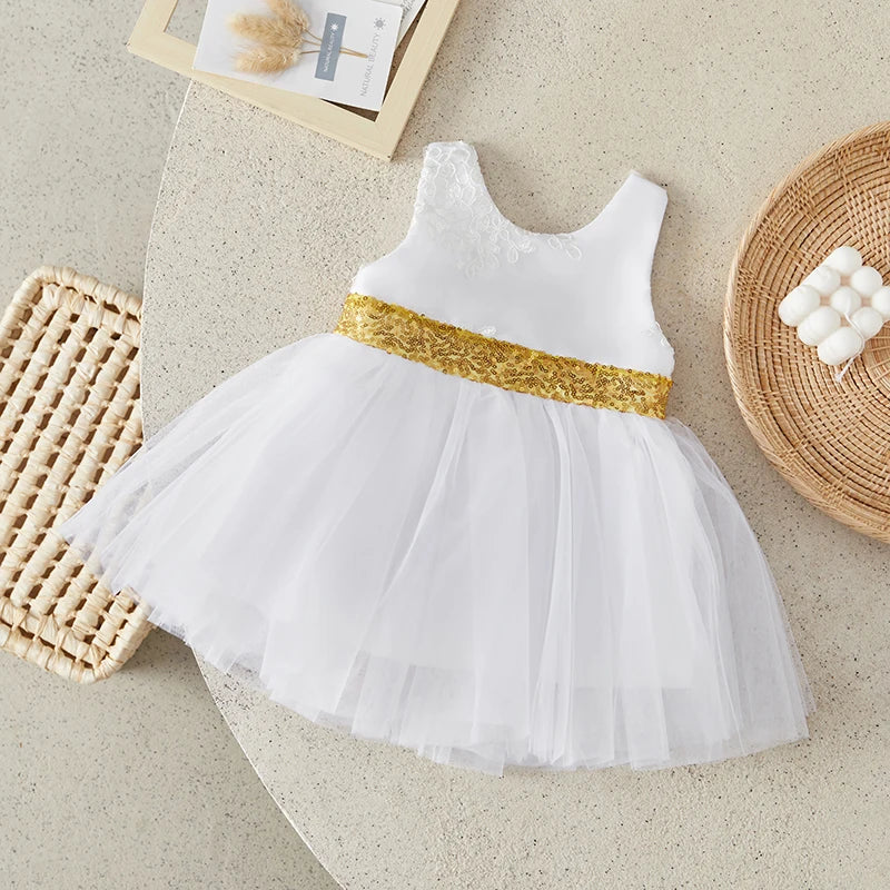 Little Girls TuTu Style Mesh Multi-Layer Waist Design Dress, Big Bow Party Dress