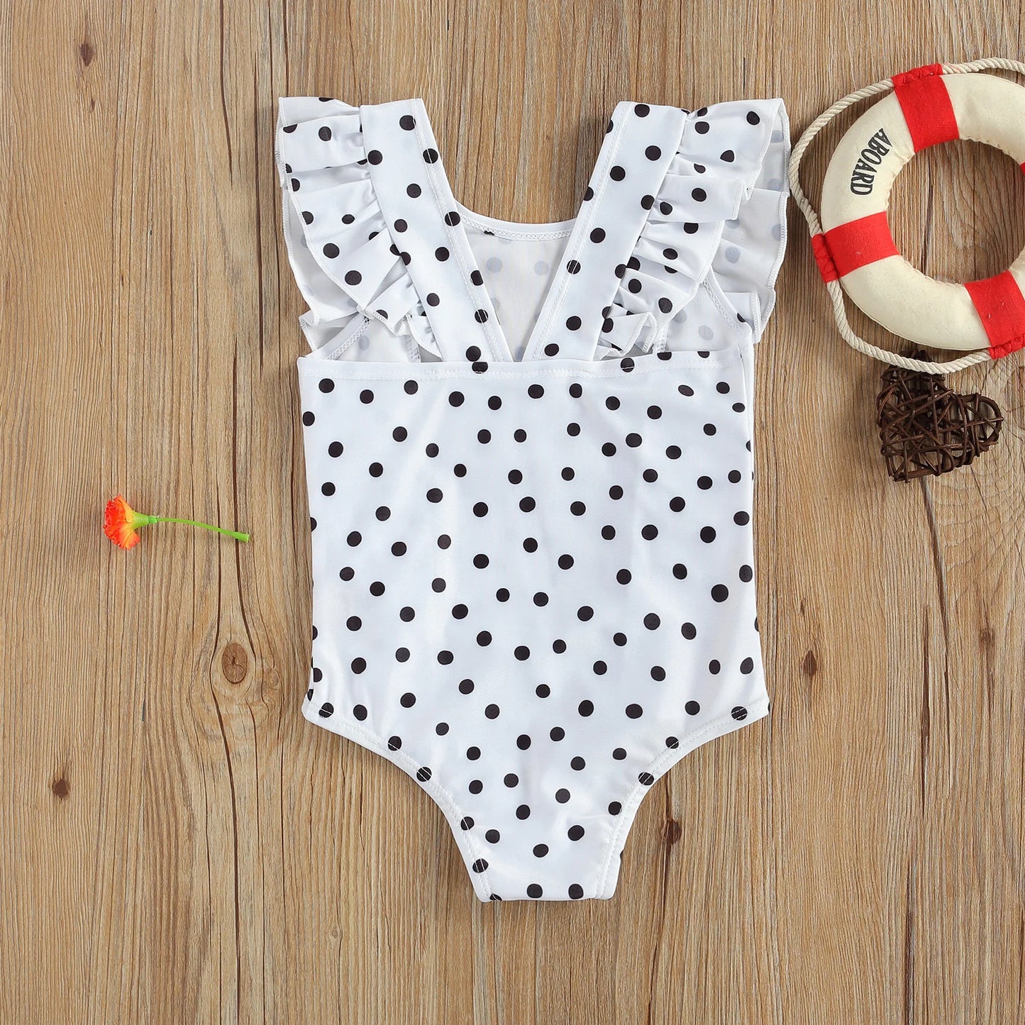 Children Fashionable Black/White Wave Point Sleeveless Swimwear for Vacation