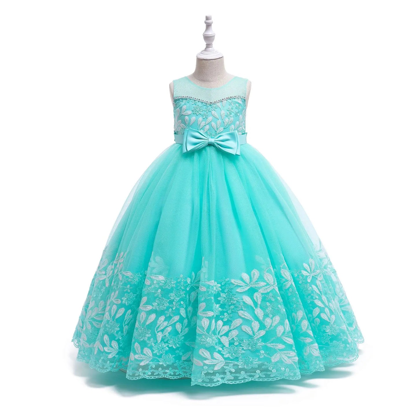 Children Kids Wedding Bridesmaids Party Dresses Embroidery Lace Girls Long Formal Occasion