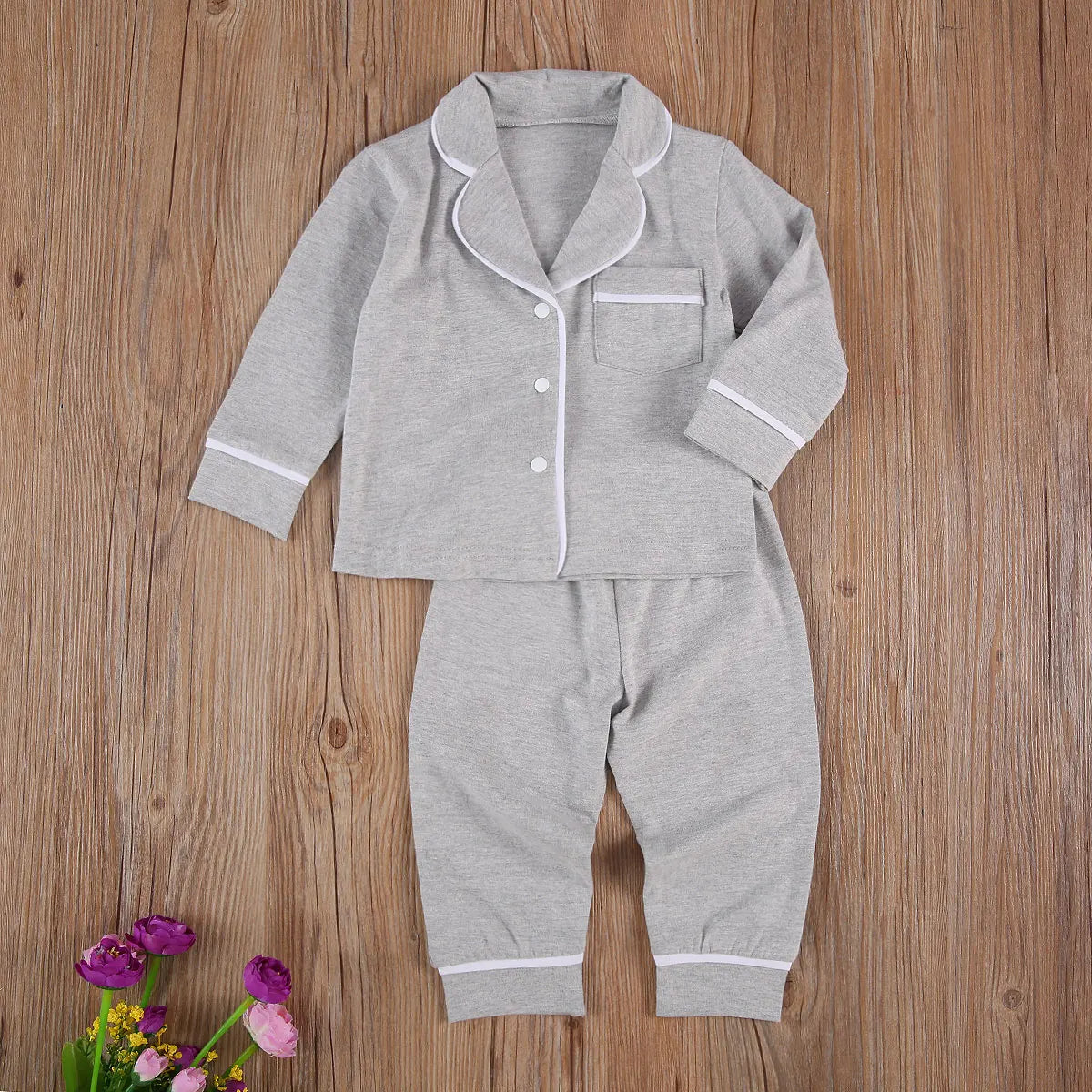 Baby Boy Girl Pajamas Set Long Sleeve Button Down Shirt Top Pants