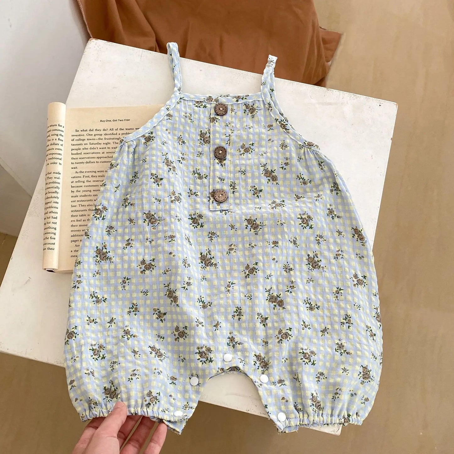 baby girl cotton versatile yarn dyed plaid printing suspender pants