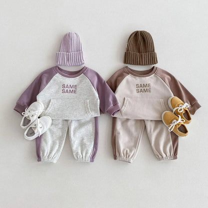 Boy Girl Splicing Cotton Long Sleeve Tops + Pants 2pcs Tracksuit