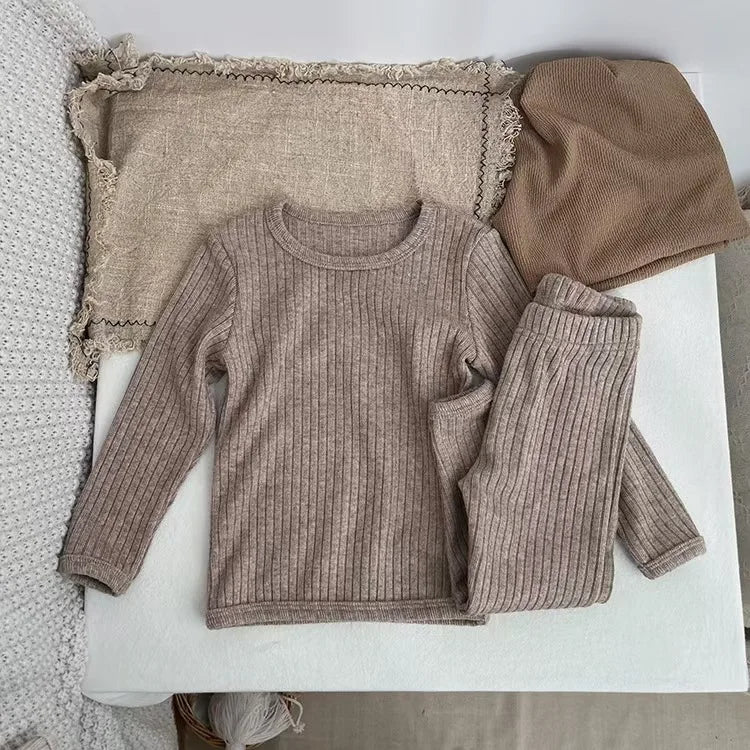 New Baby Long Sleeve Clothes Set Infant Girl/Boys Solid Homewear Tops + Pants