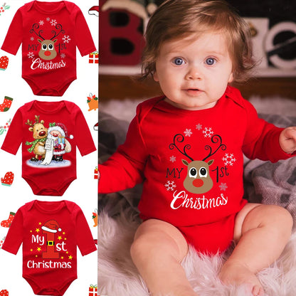 Newborn My First Christmas Baby Boys Girls Bodysuit Born Crawling Jumpsuits