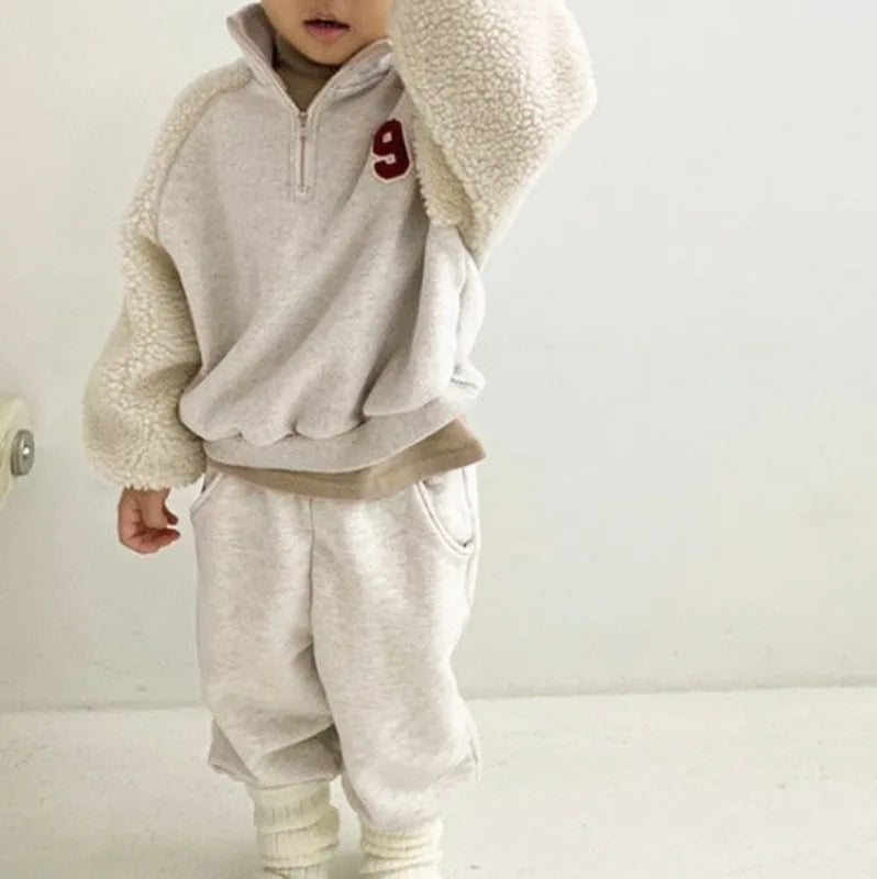 Baby Warm Clothes Set Children Boy Fleece Sweatshirt + Pants 2pcs Suit