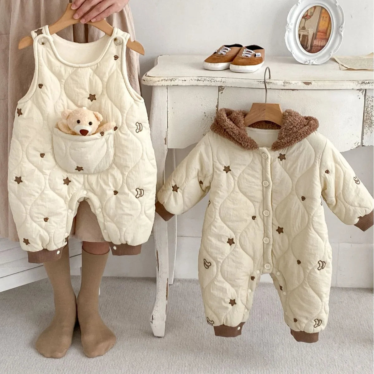 Infant Boy Girl Padded Jumpsuit Plus Velvet Thick Newborn Toddler Clothes