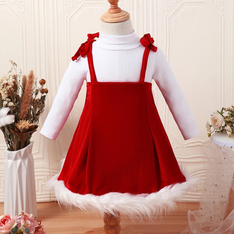 Toddler Girl Fall 2Pcs Outfit Ribbed Long Sleeve High Neck Pullover Tops