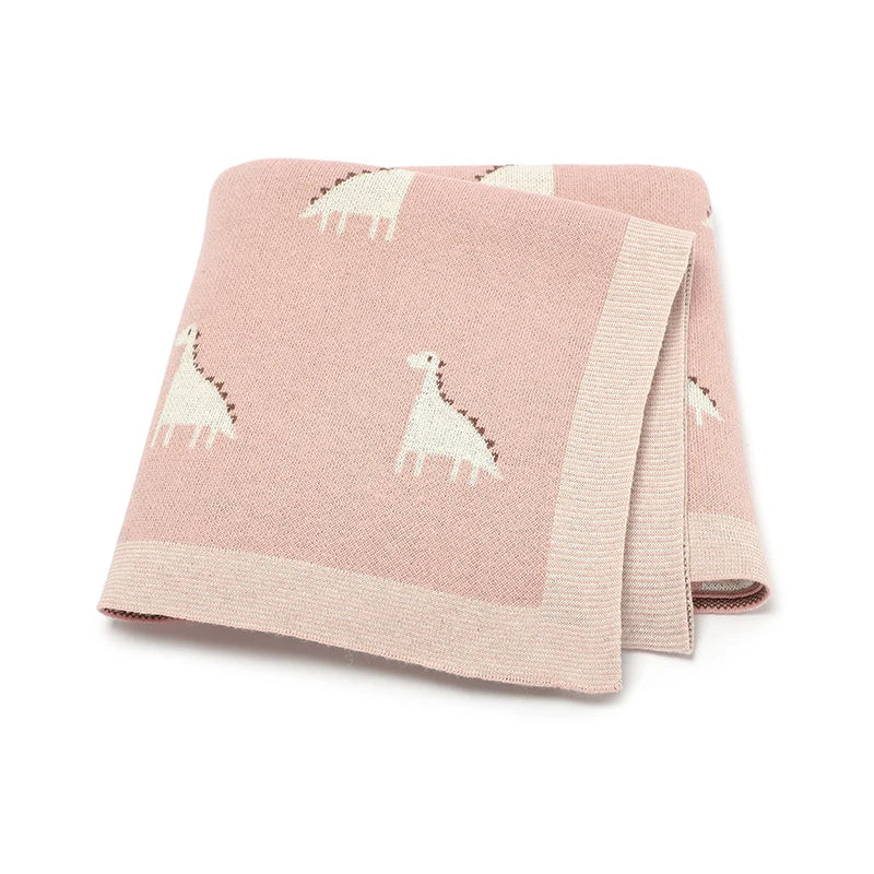 PlaidPals Baby Swaddle – Cute Dinosaur Cotton Knit Quilt