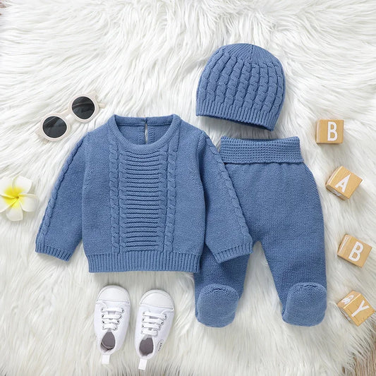 AutumnNest  Baby Knitwear Trio – Pullover, Pants & Beanie