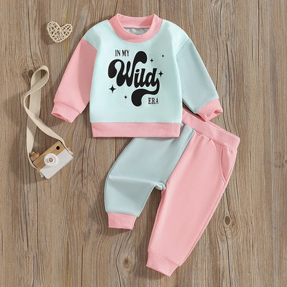 Baby Girl Letter Print Sweatshirt + Contrast Color Pants Set