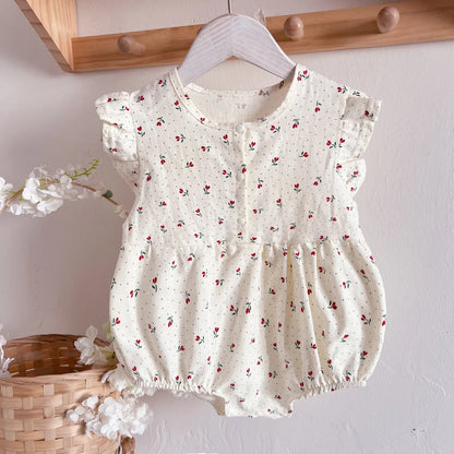 Newborn Flower Fly Sleeve Bodysuit Cotton Cute Boy Girl Infant Floral Print Loose Onesie