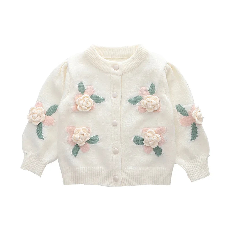 Baby Girl Cardigan Cotton Flower Velvet Warm Sweater Coat