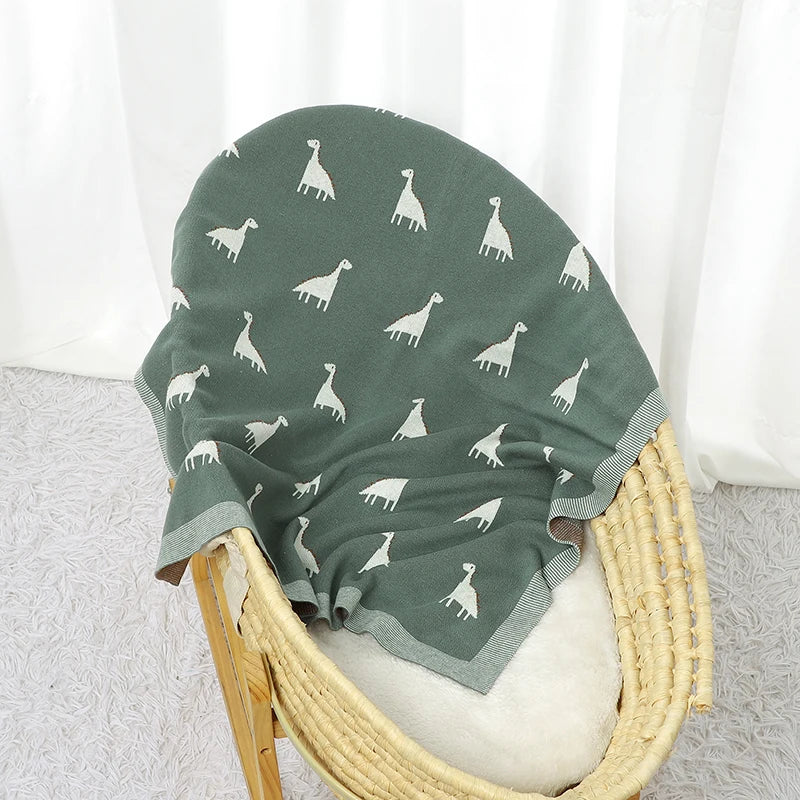 PlaidPals Baby Swaddle – Cute Dinosaur Cotton Knit Quilt