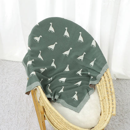 PlaidPals Baby Swaddle – Cute Dinosaur Cotton Knit Quilt
