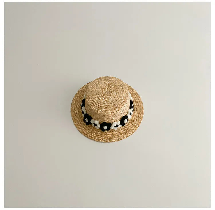 Spring Summer Outing Cap Flower Decoration Straw Hats Girls Cute Straw Crossbody Bag