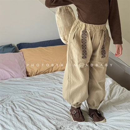 New Children Casual Pants Cotton Baby Girls/boys Embroidery Harem Pants