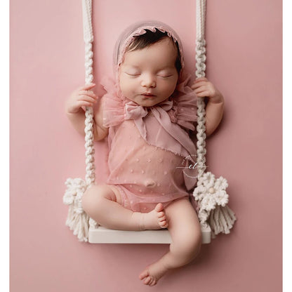 Newborn Photography Props Cotton Rope Weaving Wooden Swing Posing Aid