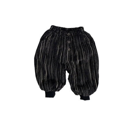 New Thick Casual Pants Boys Corduroy Warm Pants Girls Fleece Striped Trousers